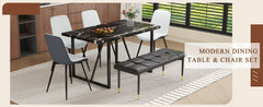 Table and chair set.Modern Black Marble Pattern MDF Dining Table Set -