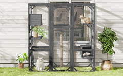 Outdoor DIY Cat House Catio with Double Enter Doors, Platforms, and