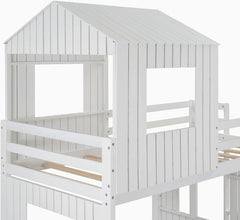 House Bunk Beds, Twin over Full Bunk Bed Wood Playhouse Bunkbed Low