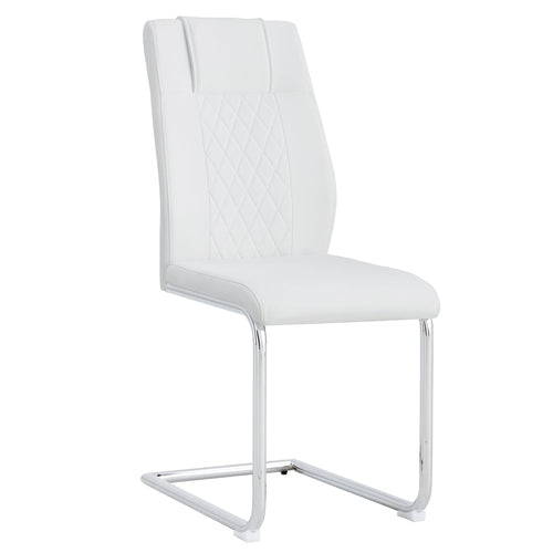 Modern Dining Chairs with Faux Leather Padded Seat, Metal Legs, White,