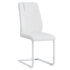 Modern Dining Chairs with Faux Leather Padded Seat, Metal Legs, White,