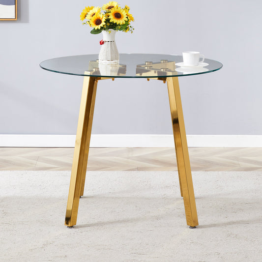 Modern Luxurious Round Tempered Glass Dining Table with Gold 7-Shaped