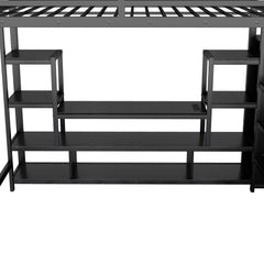 Full Size Metal Loft Bed with TV Stand, Metal Loft Bed with Staircase