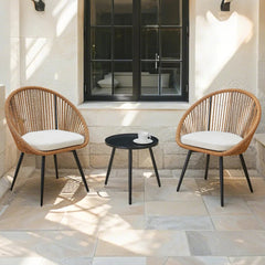 Modern 3-Piece Set: 17.7' Anti-Spill Round Coffee Table + 2 Rattan