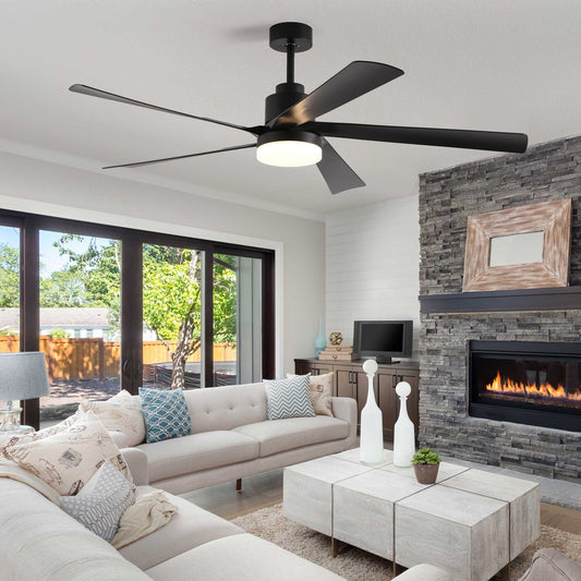 65 Inch Black Ceiling Fan with Light, 5-Blade Dimmable LED Ceiling Fan