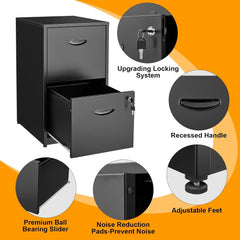 2 Drawer File Cabinet, Metal File Cabinets with Lock, 18"D Black