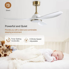 52 Inch 6 Speed High CFM Quiet DC Motor Modern Ceiling Fan with Lights