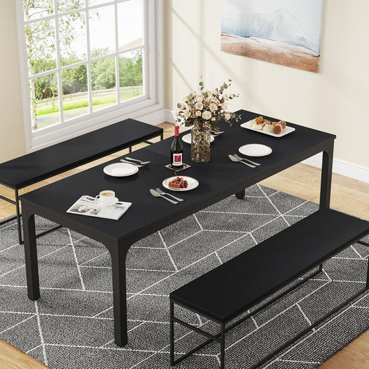 Black Dining Table for 6-8 Person, 78 Inch Large Long Rectangle