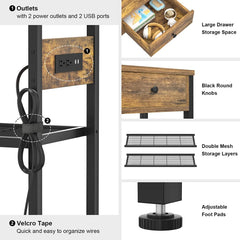Rustic Console Table with Outlets and Drawers
