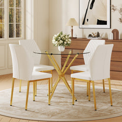 4-Piece Dining Set with 36.6'' Round Tempered Glass Table & White-Gold