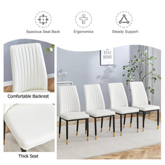 4 Dining Chair Set, White Dining Chair Set, PU Material High Back Seat