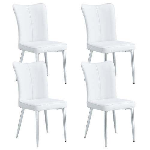 Modern Minimalist Dining Chairs Set with White PU Seats and Silver