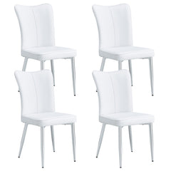 Modern Minimalist Dining Chairs Set with White PU Seats and Silver