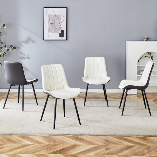Modern Minimalist Dining Chair Set - Extended Seat Cushion, White/Dark