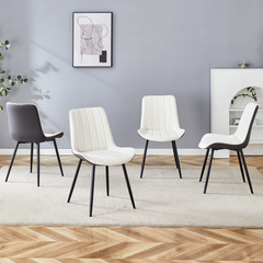 Modern Minimalist Dining Chair Set - Extended Seat Cushion, White/Dark