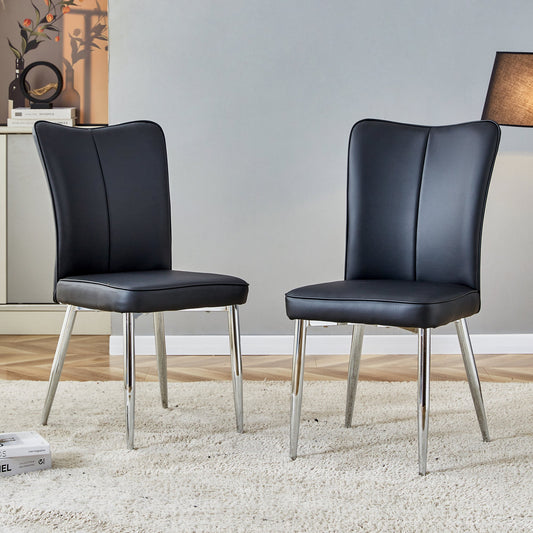 Modern Minimalist Dining Chairs Set of 2 Black PU Leather Curved