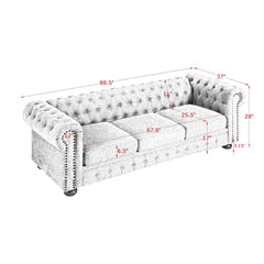 Chesterfield Sofa Tufted  Upholstered PU 3-Seater Sofa Scrolled Arms