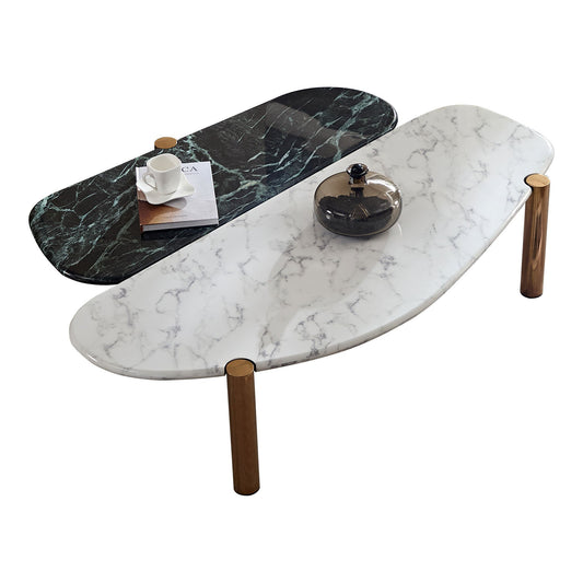 Faux Marble Coffee Tables Accent Tea Tables with Gold Metal Foot for