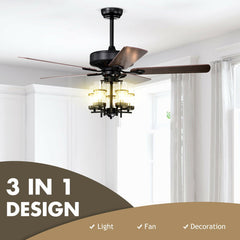 50 Inch Noiseless Ceiling Fan Light with Explosion-Proof Glass