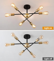 Modern Semi Flush Mount Ceiling Light Fixture Black and Gold Close to