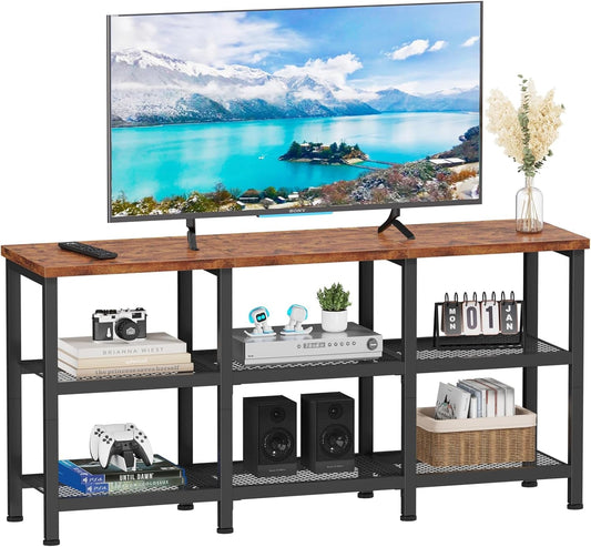 TV Stand, Small TV Console Table with 3-Tier Storage Shelves,