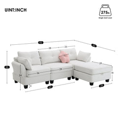 92*63"Modern Teddy Velvet Sectional Sofa,Charging Ports on Each