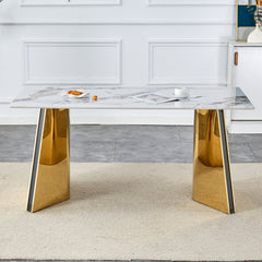 The luxurious cold jade dining table , paired with electroplated