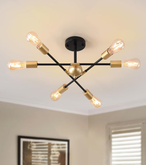 Modern Semi Flush Mount Ceiling Light Fixture Black and Gold Close to