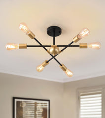 Modern Semi Flush Mount Ceiling Light Fixture Black and Gold Close to