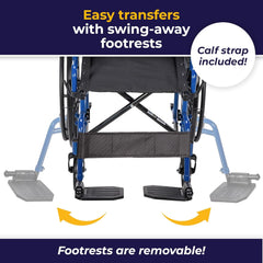Blue Streak Wheelchair with Flip Back Desk Arms, Swing Away