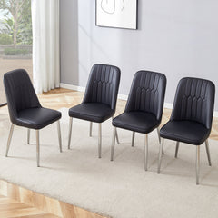 Modern Dining Chairs Set of 4 with PU Leather Backrest and Silver