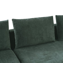 Elegant Chenille L-Shaped Sofa with Wooden Storage Compartment, Green,