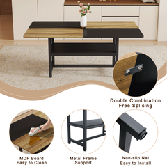 Table and chair set.71*35.4 inch Wooden And Black Spliced Dining Table