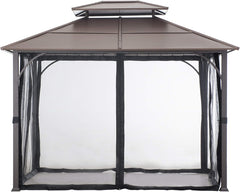 10x12 Hardtop Gazebo Steel Frame Netting Brown