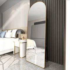 Modern Aluminum Alloy Metal Frame Arched Floor Mirror with Gold Finish