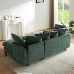 Upholstered Sectional Sofa with Movable Ottoman and Storage in Green