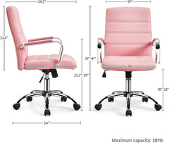 Mid-Back Office Chair with Arms 360� Swivel PU Leather Height
