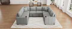 Multi-functional U-shaped Sectional Sofa Convertible Pull-out Bed Gray