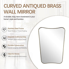Gold Mirror, 24X36 Irregular Wall Mirror, Gold Antique Bathroom Vanity