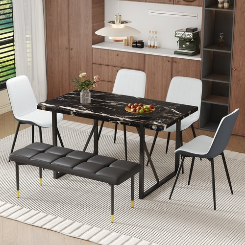 Table and chair set.Modern Black Marble Pattern MDF Dining Table Set -