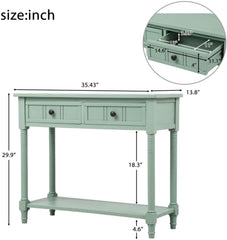 Rustic Green Console Table with Storage Drawers