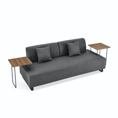 Linen Fabric 3 Seat Sofa with Two End Tables and Two Pillows,