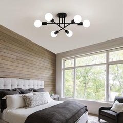 Black Modern Sputnik Chandelier Ceiling Light Fixtures,6-Lights