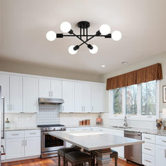 Black Modern Sputnik Chandelier Ceiling Light Fixtures,6-Lights