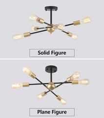 Modern Semi Flush Mount Ceiling Light Fixture Black and Gold Close to