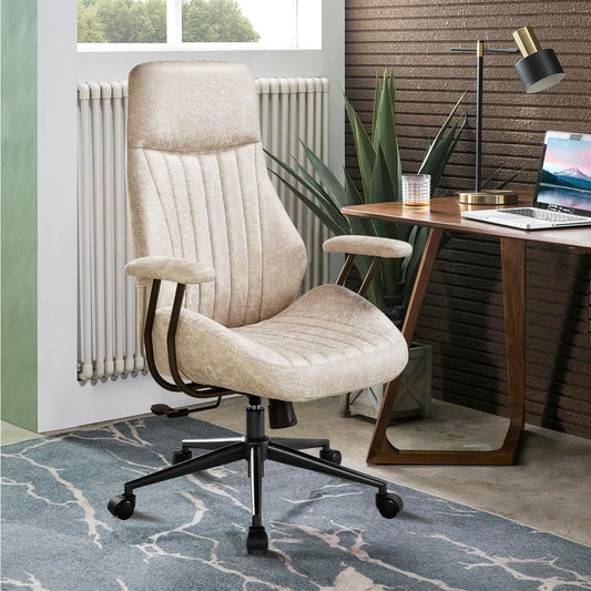 Ergonomic Home Office Chair, Mid-Century Modern Leather Chair with