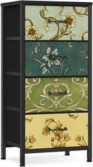 4 Drawer Fabric Dresser Nightstand with Wood Top