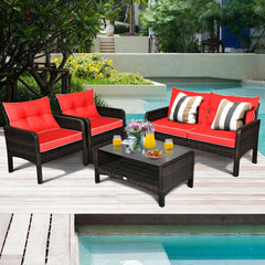 4 Pieces Patio Rattan Sofa Set Free-Combination with Cushion and