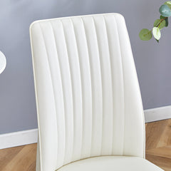 4 Dining Chair Set, White Dining Chair Set, PU Material High Back Seat