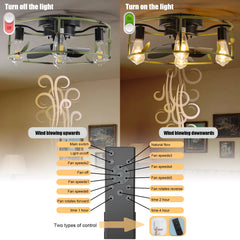 Flush Mount Ceiling Fans with Lights and Remote Control green Caged